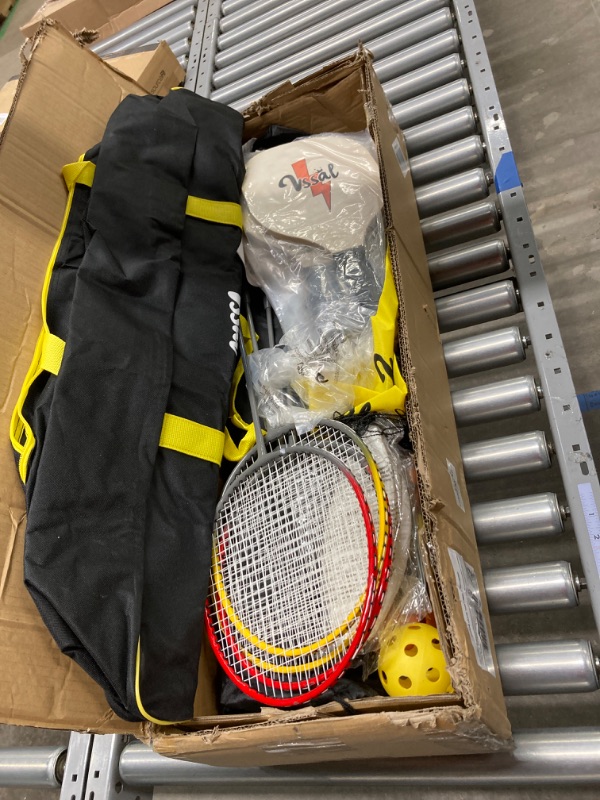 Photo 1 of 10FT Portable All-in-One Badminton, Pickleball and Kids' Volleyball Net Set Half Court (10ft Wide x 7ft max Height) Small Outdoor Sports Set with Adjustable Net for Backyards Beach Driveway Game Family Half Court Net