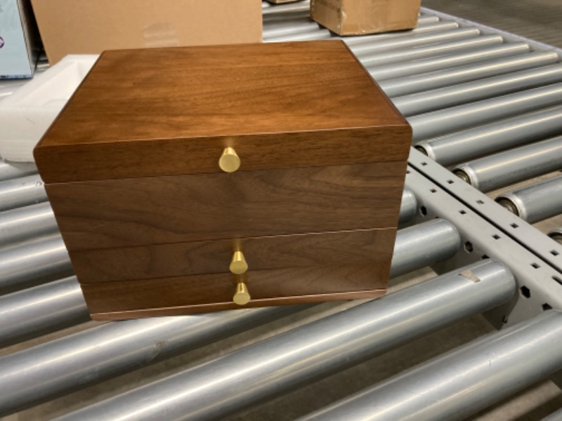 Photo 1 of CHOSIN Black Walnut Wooden Jewelry Box for Women, Classical Wooden Jewelry Organizer Drawer with Glass Lids, Watch, Necklace, Ring, Earring Storage 