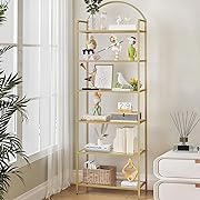 Photo 1 of 6 Tier Bookcase Bookshelf, Wide Tempered Glass Bookshelves, Slim Shelving Unit for Bedroom, Bathroom, Home Office, Steel Frame, Gold BC21699G