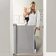 Photo 1 of Cumbor Retractable Baby Gates for Stairs, Extends up to 55" Wide Fabric Dog Gate for The House, 34" Tall Safety Child Gates for Doorways Hallways,Pet Door Indoor & Outdoor,2 Set of Accessories, Gray