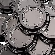 Photo 1 of Anti-Spill, Recyclable Black Dome Lids, 100 Pk. Coffee Cup Lid for Portable Drinks. 3.45" Diameter, Fits 10, 12, 16, 20oz Disposable Paper Cups. Domed Plastic Covers for Takeout Tea, Espresso or Latte