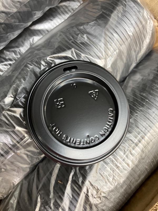 Photo 3 of Anti-Spill, Recyclable Black Dome Lids, 100 Pk. Coffee Cup Lid for Portable Drinks. 3.45" Diameter, Fits 10, 12, 16, 20oz Disposable Paper Cups. Domed Plastic Covers for Takeout Tea, Espresso or Latte