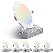 Photo 1 of Amico 6 Pack 6 Inch 5CCT Ultra-Thin LED Recessed Ceiling Light with Junction Box, 2700K/3000K/3500K/4000K/5000K Selectable, 12W Eqv 110W 1050LM Brightness Dimmable Canless Wafer Downlight, ETL & FCC