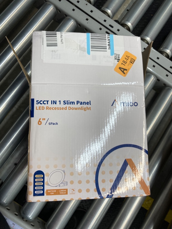 Photo 1 of Amico 6 Pack 6 Inch 5CCT Ultra-Thin LED Recessed Ceiling Light with Junction Box, 2700K/3000K/3500K/4000K/5000K Selectable, 12W Eqv 110W 1050LM Brightness Dimmable Canless Wafer Downlight, ETL & FCC