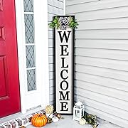 Photo 1 of 3D Outdoor Welcome Sign for Front Porch Standing 45"X9" Wood Frame Large Vertical Tall Leaner Welcome Signs Decor for Rustic Farmhouse Outside Home Front Door Decorations(Black)