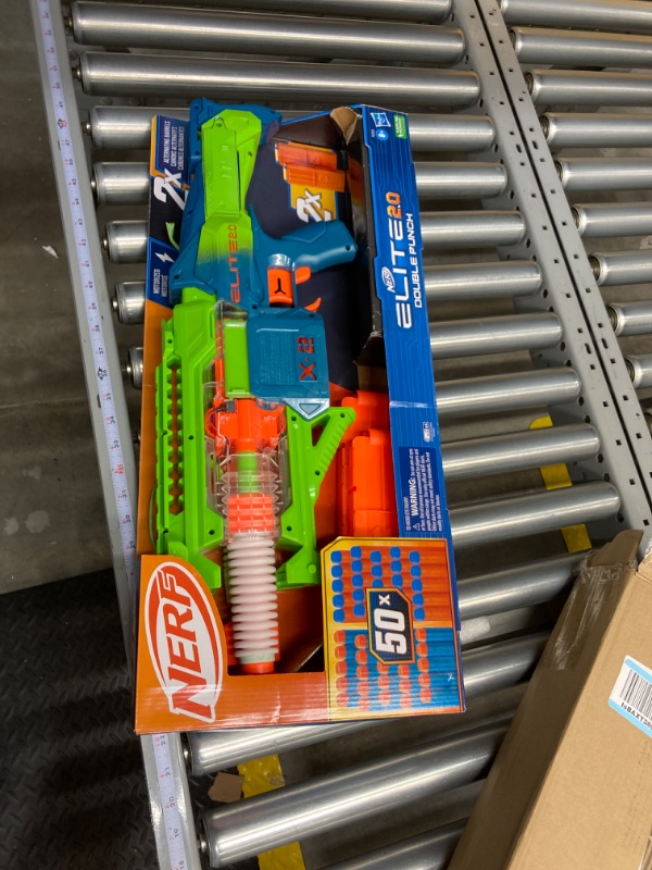 Photo 2 of Nerf Elite 2.0 Double Punch Motorized Dart Blaster, Rapid Alternating Barrels, 50 Nerf Elite Darts, 2X 10-Dart Clips, Ages 8 & Up