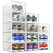 Photo 1 of 12 Pack Shoe Storage Bins, Clear Plastic Stackable Shoe Organizer for Closet, Space Saving Foldable Shoe Rack, Shoe Box Sneaker Holder Container