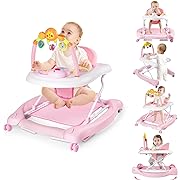 Photo 1 of 5-in-1 Baby Walker, Baby Walkers for Boys Girls 6-12 Months, Foldable Activity Walker, Toddler Infant Walker with Bouncer, Adjustable Height, Removable Footrest, Feeding Tray, Music