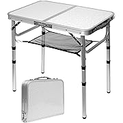 Photo 1 of Folding Table Small Lightweight Portable Aluminum Camping Table Mini Foldable Table with Adjustable Height Legs for Picnic Cooking Beach, 2ft and 3 Heights