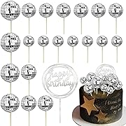 Photo 1 of 21 PCS Disco Ball Cupcake toppers Happy Birthday Cake Topper 1970s Disco Ball Cake Decorations Disco Theme Cake Picks for Disco Theme Party 70s Theme Party Favor