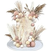 Photo 1 of 50 PCS Boho Cake Toppers Mini Balls Cake Topper Various Dried Pampas Grass Cake Decor for Boho Home Wedding Cake Decoration (White Apricot Light Brown