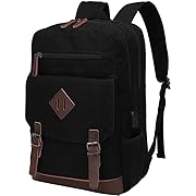 Photo 1 of Canvas Backpack for Men Women, Vintage Rucksack Fits Most 15.6 Inch Laptop, Bookbag with USB Charging Port, Black