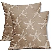 Photo 1 of aportt Tan Brown Starfish Pillow Covers 20X20 Inch Coastal Beach Nautical Couch Pillow Cases Summer Ocean Cotton Linen Throw Pillows Set of 2 Home Decor for Living Room Bedroom Cushion Outdoor