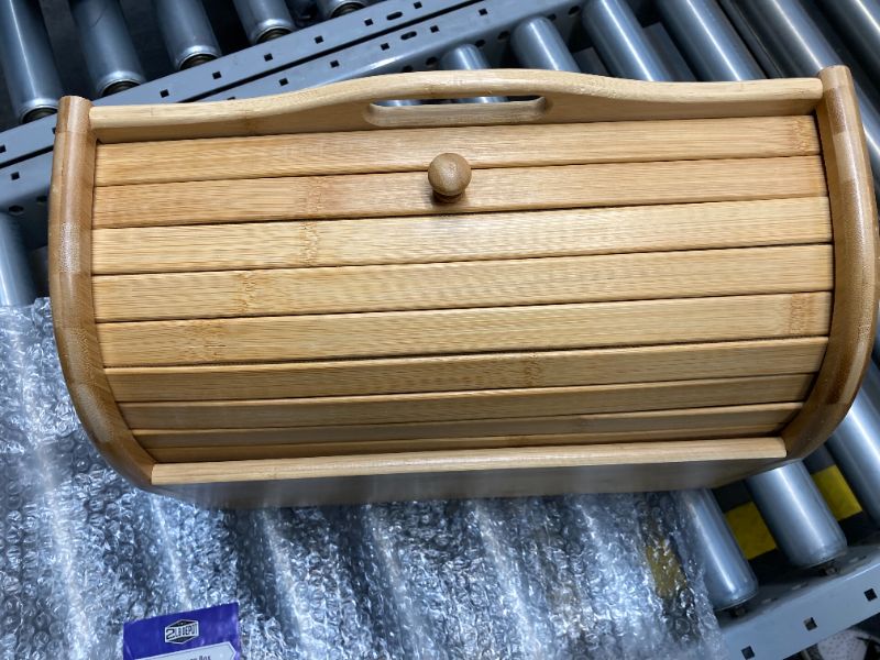 Photo 2 of 2 Lb. Depot Breadbox for Kitchen Countertop - Vintage-Style Bamboo Bread Box Wood - Japanese Bread Box - Bread Cabinet for Kitchen Counter - Bread Bin - 17'' x 10'' x 7''