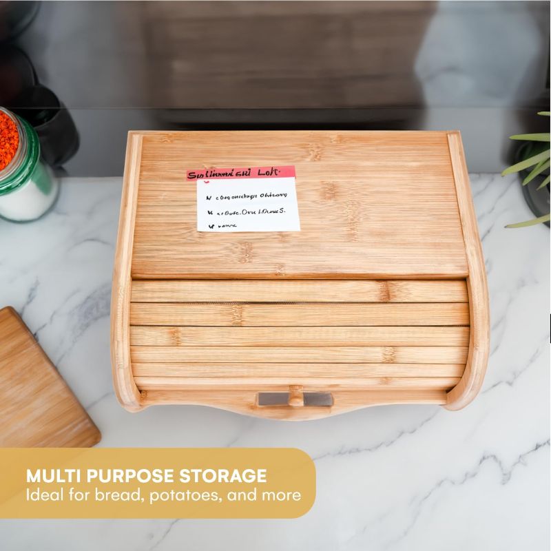 Photo 1 of 2 Lb. Depot Breadbox for Kitchen Countertop - Vintage-Style Bamboo Bread Box Wood - Japanese Bread Box - Bread Cabinet for Kitchen Counter - Bread Bin - 17'' x 10'' x 7''