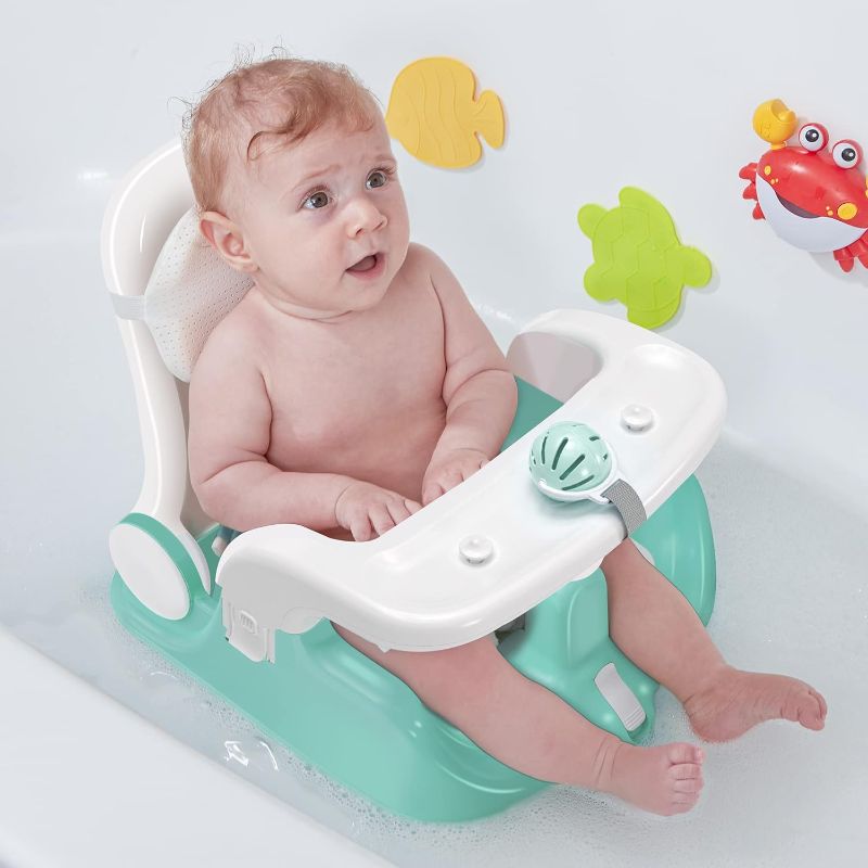 Photo 2 of BabyBond Baby Bath Seat with Sitting & Lying 2 Modes, 3-Speed Adjustment, Powerful Suction Cups, Infant Bathtub Chair with Washable Pillow, Folding and Hanging