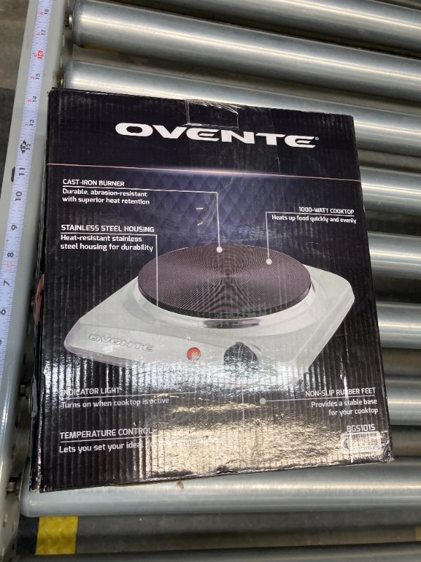 Photo 3 of OVENTE Electric Countertop Single Burner, 1000W Cooktop with 7.25 Inch Cast Iron Hot Plate, 5 Level Temperature Control, Compact Cooking Stove and Easy to Clean Stainless Steel Base, Silver BGS101S