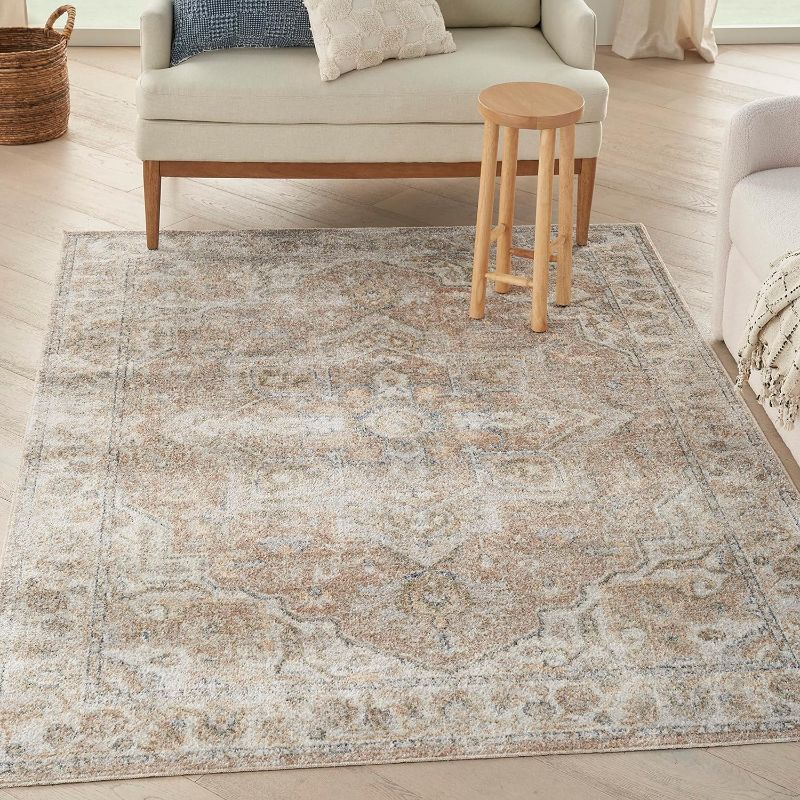 Photo 1 of Nourison Astra Machine Washable Traditional Beige 6'7" x 9' Area Rug, Easy Cleaning, Non Shedding, Bed Room, Living Room, Dining Room, Kitchen (7x9)