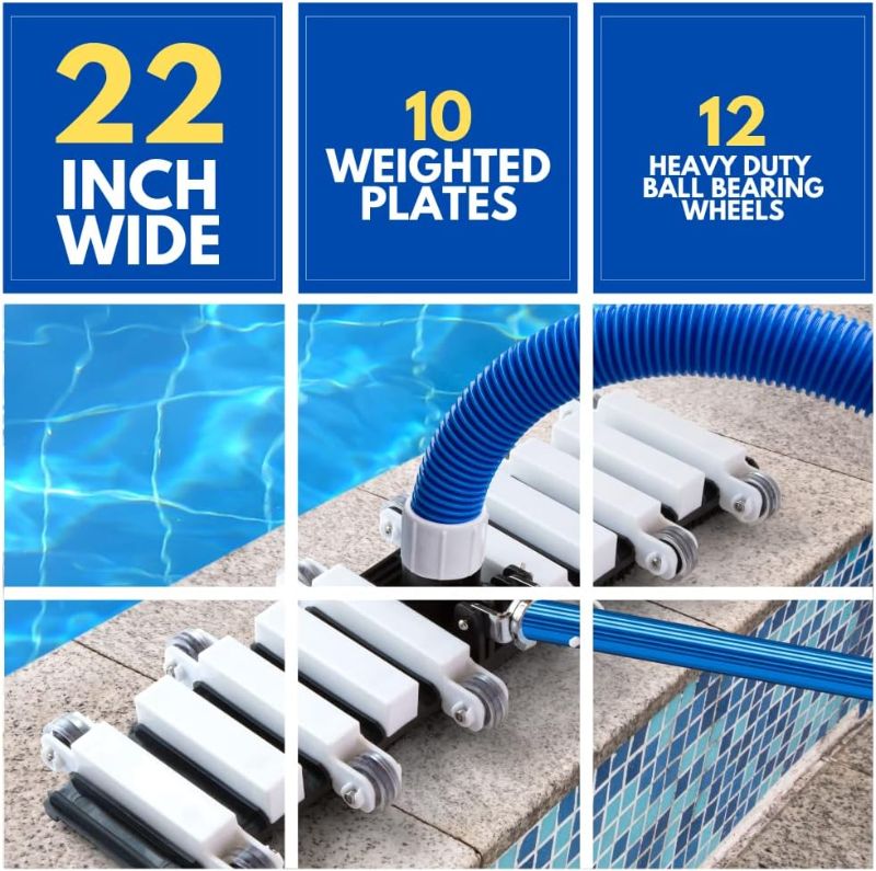 Photo 1 of Aquatix Pro Pool Vacuum Head, 22" Extra Large Commercial Grade, 10 Weighted Plates, 2 x Hose Adapter, Aluminium Handle, Stainless Steel Balls, Swimming...