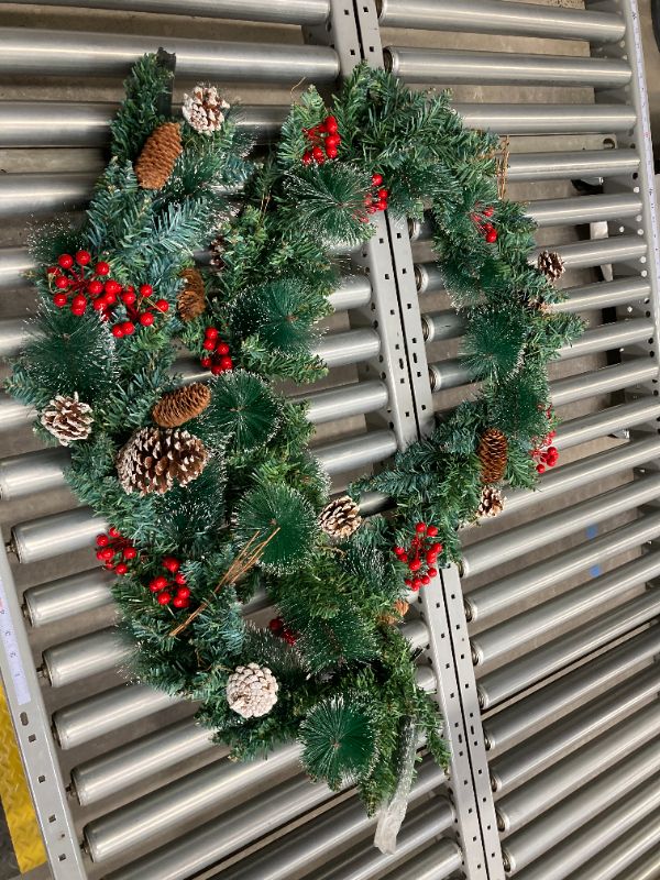 Photo 3 of 9 FT Prelit Christmas Garland with 100 LED Lights, 8 Modes 3AA Battery Operated Garland with Timing Function for Home Stairs Fireplace Front Porch Door Display Indoor Outdoor Christmas Decoration Big Pinecones Garland