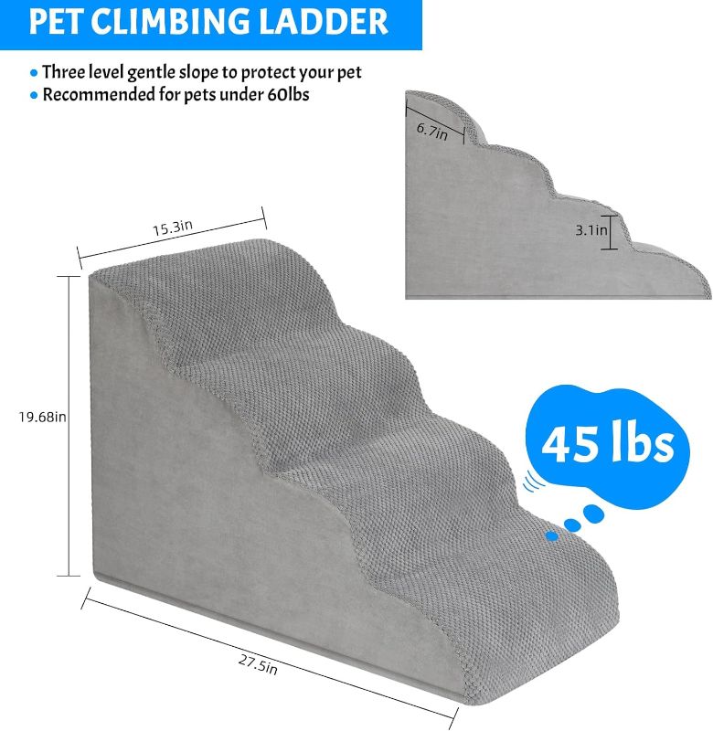 Photo 1 of HAITRAL Durable 4 Tiers Dog Steps, Pet Stairs-High Density Foam Dog Ladder Ramp for High Bed or Couch,Non-Slip Dog Stairs for Small Short Leg Dogs,Older/Injured Pets