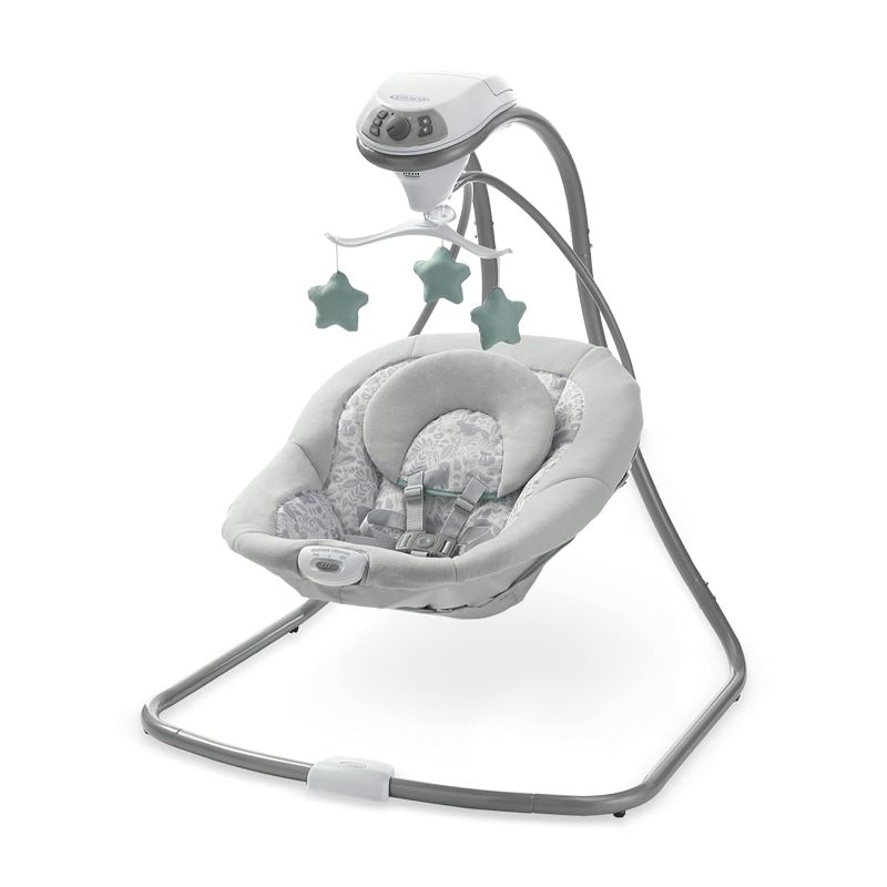 Photo 1 of Graco Simple Sway Baby Swing, Portable Baby Swing with Music and Sounds, Small Frame Compact Baby Swing with 6 Speeds and Plush Toys, Ivy