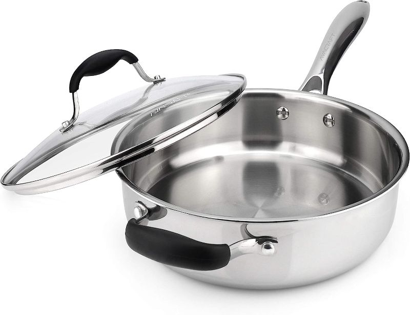 Photo 3 of AVACRAFT 18/10 Tri-Ply Stainless Steel Saute Pan with Lid, Stay Cool Handle, Helper Handle, Induction Pan, Versatile Stainless Steel Skillet, Sauté Pans in our Pots and Pans cookware (3.5 Quarts)