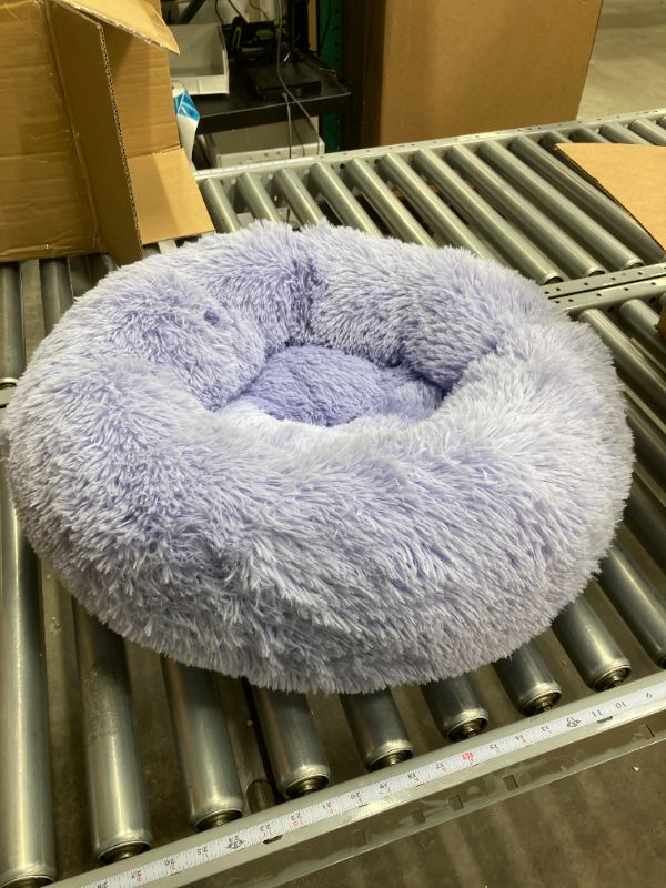 Photo 2 of Best Friends by Sheri The Original Calming Donut Cat and Dog Bed in Shag Fur Lavender, Small 23x23 Shag Lavender Small 23" x 23" Bed Only