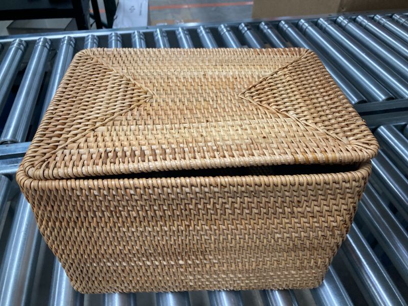 Photo 2 of FIYAMMY Rattan Basket With Lid, Lidded Basket For Storage Rattan Box(13" L×10.2"W×6.7"H) 13×10.2×6.7
