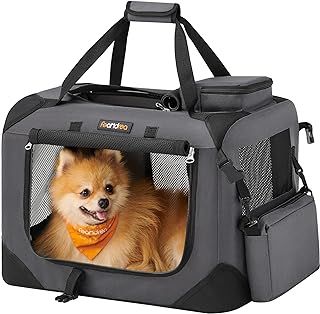 Photo 1 of Feandrea Dog Crate, Collapsible Pet Carrier, M, Portable Soft Dog Crate, Oxford Fabric, Mesh, Metal Frame, with Handle, Storage Pockets, 24 x 16.5 x 16.5 Inches, Gray UPDC60GY 24.0"L x 16.5"W x 16.5"H Gray