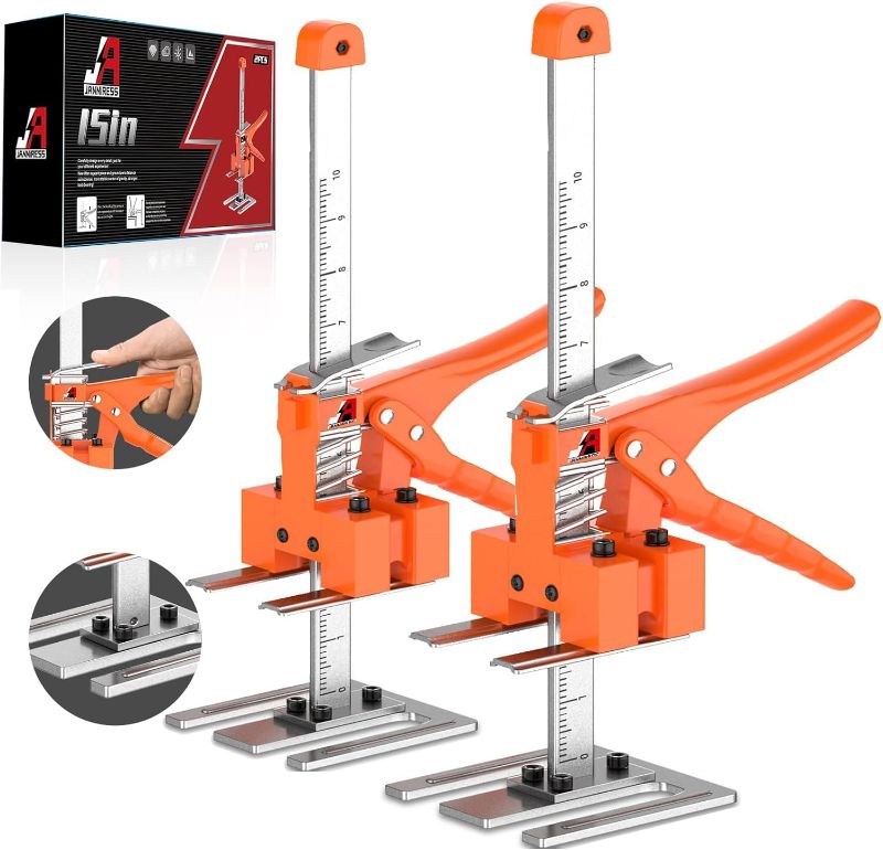 Photo 1 of JANNIRESS Labor Saving Hnadle 2PCS 15in Arm Tool Lift Multi-Function Height Adjustment Lifting Device,Door Panel Lifting Cabinet Jack Board Lifter,Carrying 400 LBS, lifting by 10 inch ?orange? https://a.co/d/gvuZZIv