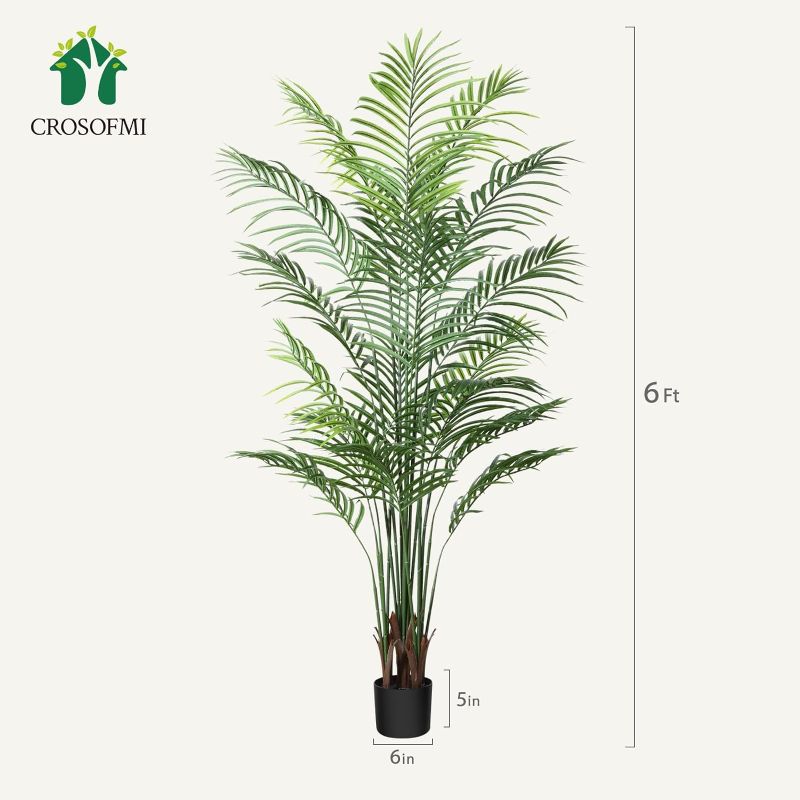 Photo 1 of CROSOFMI Artificial Areca Palm Plant 6Feet Fake Tropical Palm Tree, Perfect Faux Dypsis Lutescens Plants in Pot for Indoor Outdoor House Home Office Garden Modern Decoration Housewarming Gift-2Pack