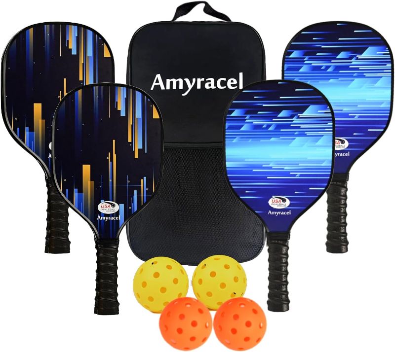 Photo 2 of Pickleball Paddles, USAPA Approved Lightweight Pickleball Paddles with Non-Slip Sweat-Absorbing Grip, 4 Pickleballs and 1 Portable Carry Bag, Pickleball Rackets Gifts for Beginners