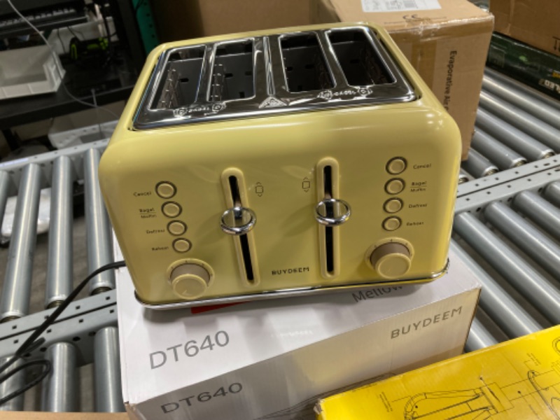 Photo 3 of BUYDEEM DT640 4-Slice Toaster, Extra Wide Slots, Retro Stainless Steel with High Lift Lever, Bagel and Muffin Function, Removal Crumb Tray, 7-Shade Settings (Mellow Yellow)