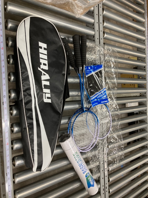 Photo 2 of HIRALIY Badminton Rackets Set of 4 for Outdoor Backyard Games, Including 4 Rackets, 12 Nylon Shuttlecocks, 4 Replacement Grip Tapes (Blue)