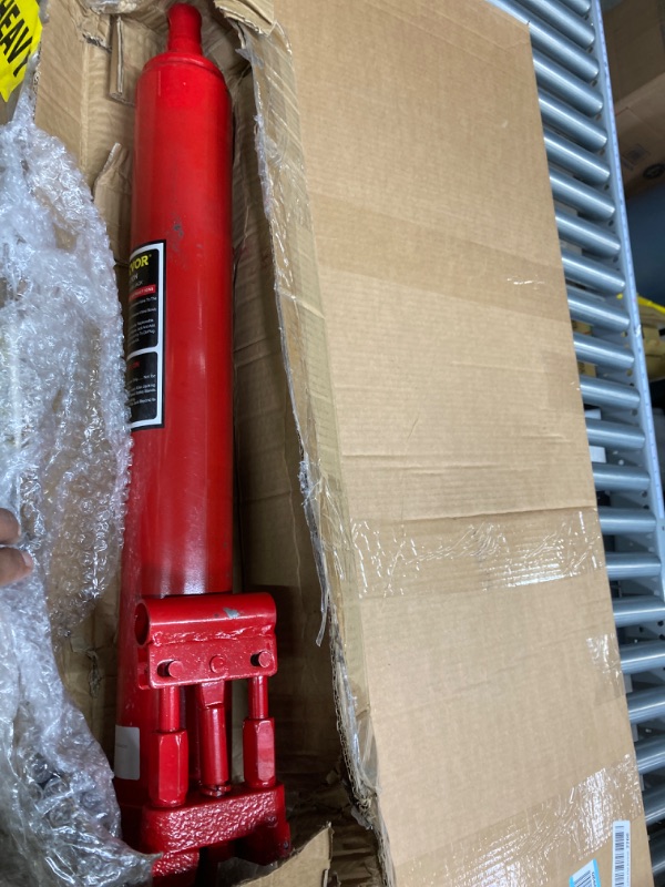 Photo 2 of VEVOR Hydraulic Long Ram Jack, 8 Tons/17636 lbs Capacity, with Dual Piston Pump and Clevis Base, Manual Cherry Picker w/Handle, for Garage/Shop Cranes, Engine Lift Hoist, Red