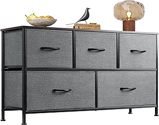 Photo 1 of WLIVE Dresser for Bedroom with 5 Drawers, Wide Chest of Drawers, Fabric Dresser, Storage Organizer Unit with Fabric Bins for Closet, Living Room, Hallway, Dark Grey