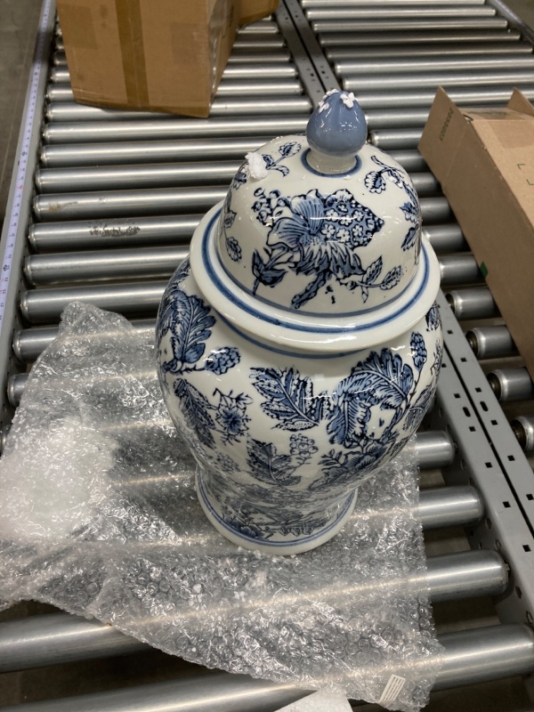 Photo 2 of A&B Home Ginger Jar - Blue White Porcelain Decorative Jar with Lid, Flower Pattern Ceramic Vase Centerpiece Décor, 18 inch 9.4" x 9.4" x 17.9" Blue