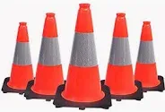 Photo 1 of (5 Cones) BESEA 18" inch Orange PVC Safety Traffic Cone Black Base Construction Road Parking Cones with 6" Reflective Collars 02_18"(5 Cones)