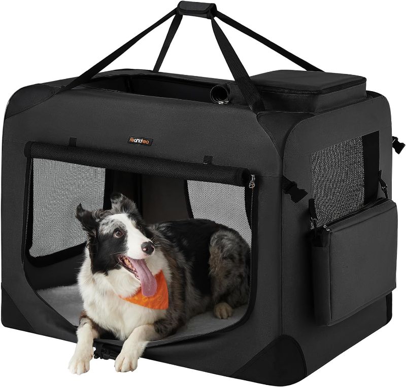 Photo 1 of Feandrea Dog Crate, Collapsible Pet Carrier, M, Portable Soft Dog Crate, Oxford Fabric, Mesh, Metal Frame, with Handle, Storage Pockets, 24 x 16.5 x 16.5 Inches, Gray UPDC60GY 24.0"L x 16.5"W x 16.5"H Gray