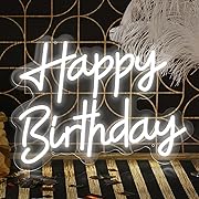 Photo 3 of Happy Birthday Neon Sign for Wall Decor, Happy Birthday Light up Sign Large USB Powered LED Neon light Signs for Backdrop Birthday Party Decoration Cold White