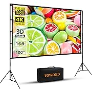 Photo 1 of Projector Screen with Stand, Towond 100 inch Outdoor Projector Screen Portable Indoor Projection Screen 16:9 4K Rear Front Movie Screen with Carry Bag for Home Backyard Theater