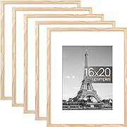 Photo 3 of upsimples 16x20 Picture Frame Set of 5, Display Pictures 11x14 with Mat or 16x20 Without Mat, Wall Gallery Poster Frames, Natural