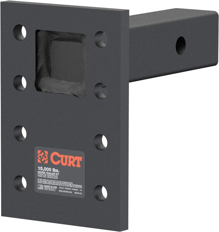 Photo 1 of CURT 48328 Adjustable Pintle Mount for 2-Inch Hitch Receiver, 15,000 lbs, 6-1/2-Inch Drop, 6-Inch Length, Carbide Black Powder Coat