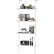 Photo 1 of Acrylic Ladder Bookshelf, 4-Tier Clear Wall Mounted Bookshelf with Open Shelves, Multipurpose Bookcase for Living Room, Bathroom, Office, Modern, 11.6" D x 23.4" W x 59.4" H