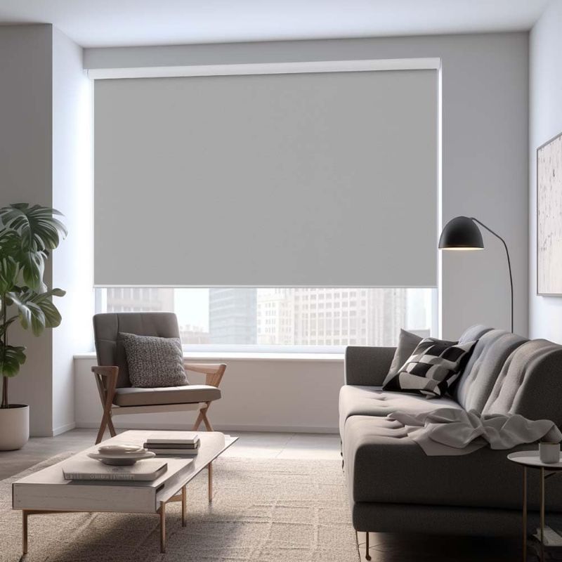 Photo 1 of 100% Blackout Roller Window Shades, Window Blinds with Thermal Insulated Waterproof Fabric, Corded Roll Pull Down Shades for Home and Office (Grey/White - Width 25", Max Drop Height 79")