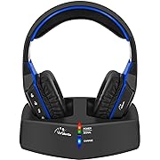 Photo 3 of WallarGe Wireless Headphones for TV Watching with 5.8GHz RF Transmitter Charging Dock, Plug and Play, 100 Ft Wireless Range, Rechargeable 20 Hour Battery (Black with Blue)