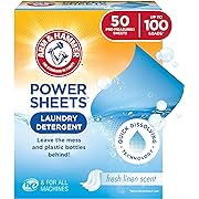 Photo 1 of Arm & Hammer Power Sheets Laundry Detergent, Fresh Linen 50ct, up to 100 Small Loads (Packaging may vary)