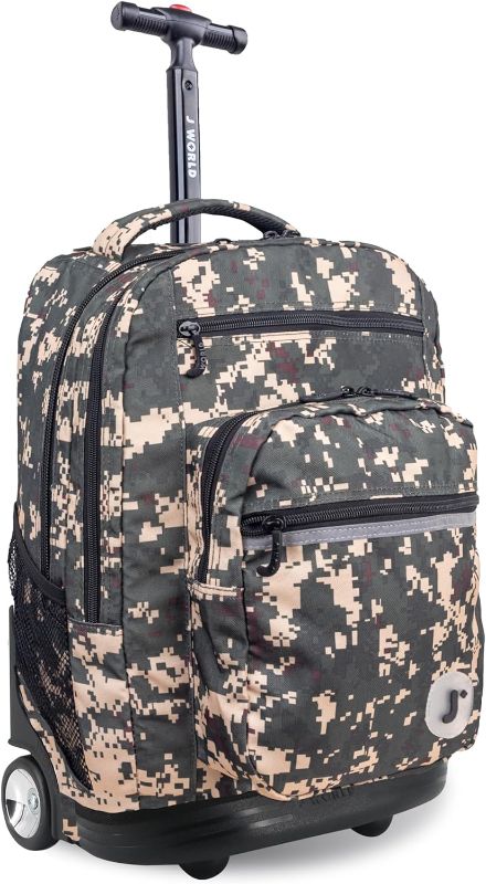 Photo 1 of J World New York Sundance Rolling Backpack Girl Boy Roller Bookbag, Green Camo, 20 Inch