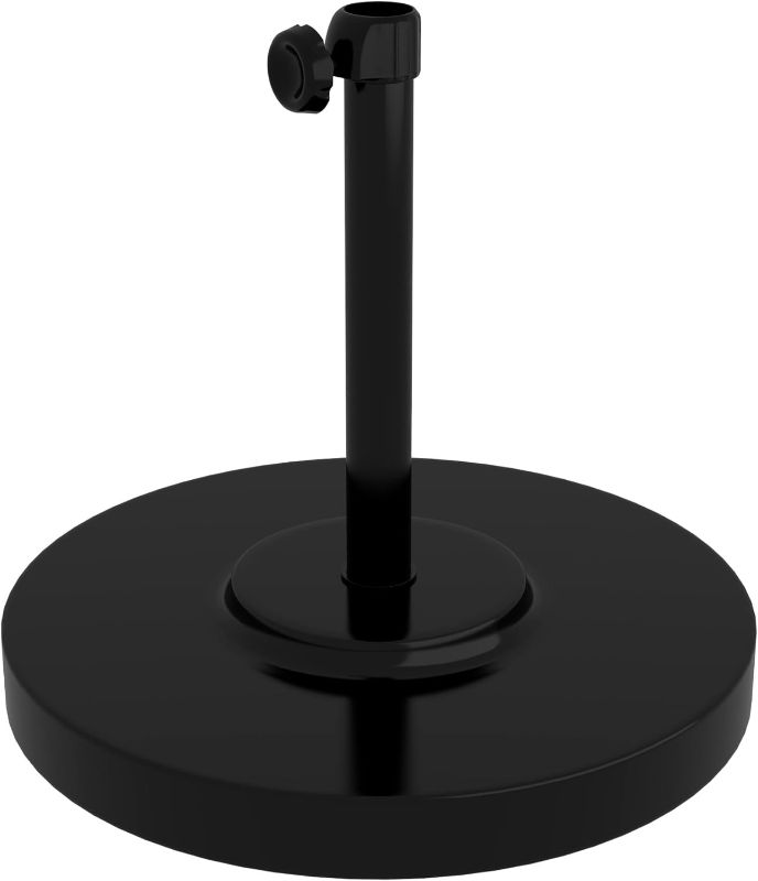 Photo 1 of 50 lbs. Round Concrete Filled Weighted Powdercoated Steel Umbrella Base, Black Frame
